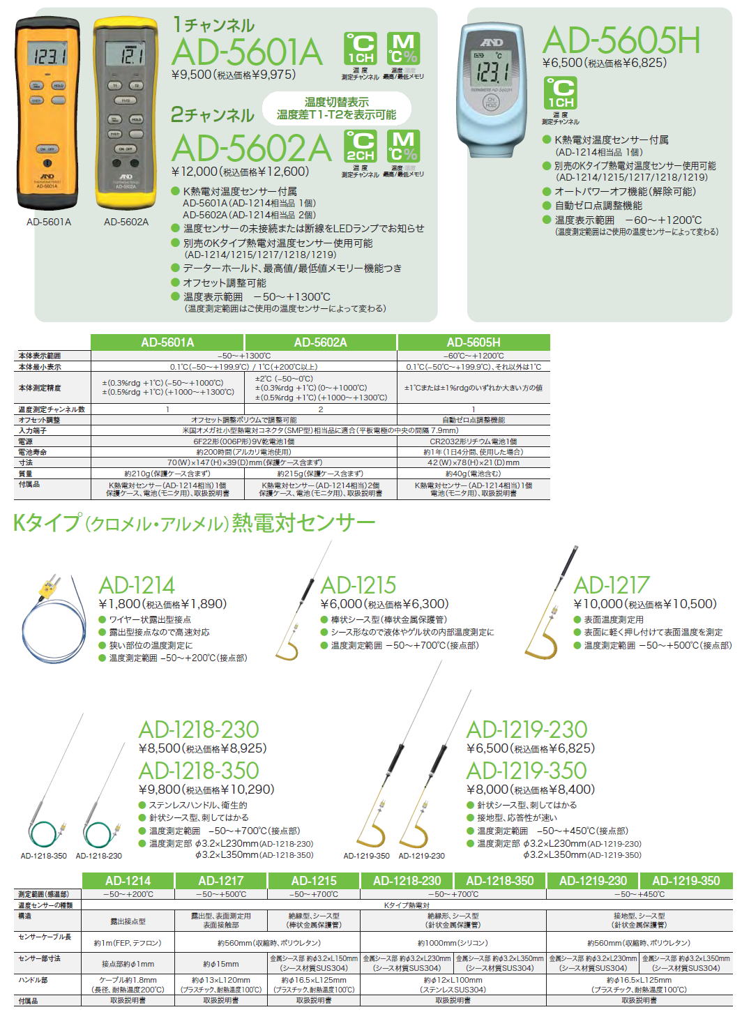 エーアンドディー 熱電対温度計(Kタイプ) 赤外線 放射温度計 エーアンドディー 熱電対温度計(Kタイプ) 赤外線 放射温度計