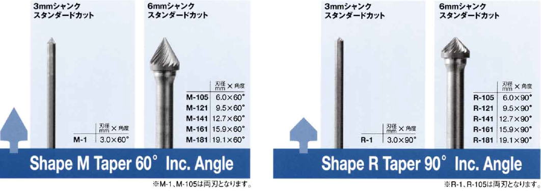 アトラックス ATRAX 超硬ロータリーバー Shape M Taper60°Inc.Angle / Shap R Taper90°Inc.Angle