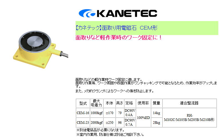 【カネテック】面取り用電磁石　ＣＥＭ形