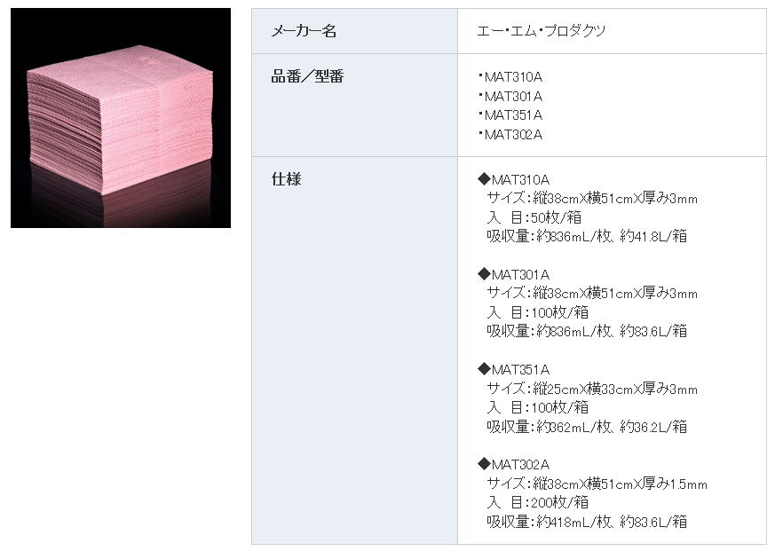 エー・エム・プロダクツ　液体危険物用吸収材　ハズマットピグマット