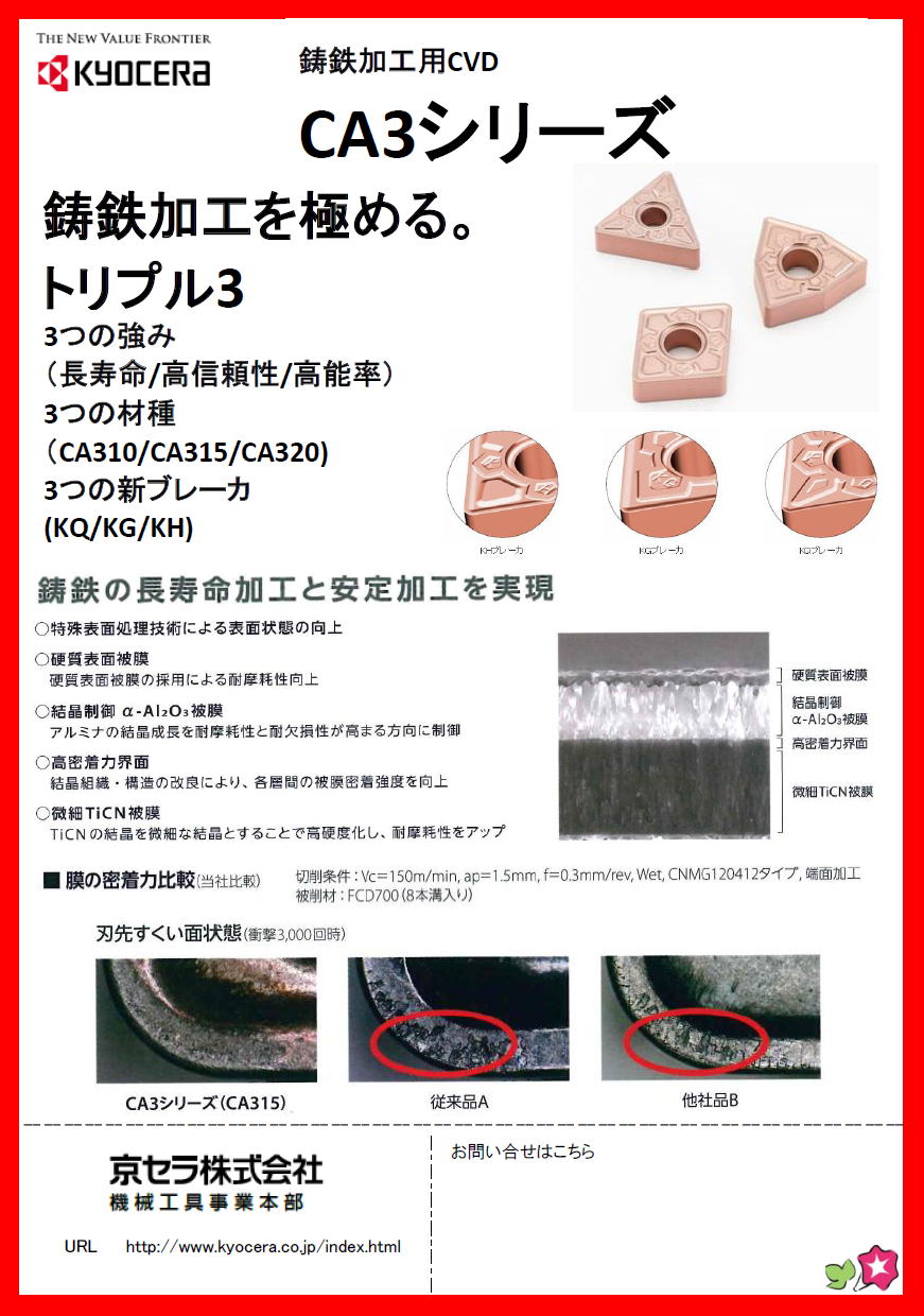 京セラ　鋳鉄加工用CVD　CA3シリーズ