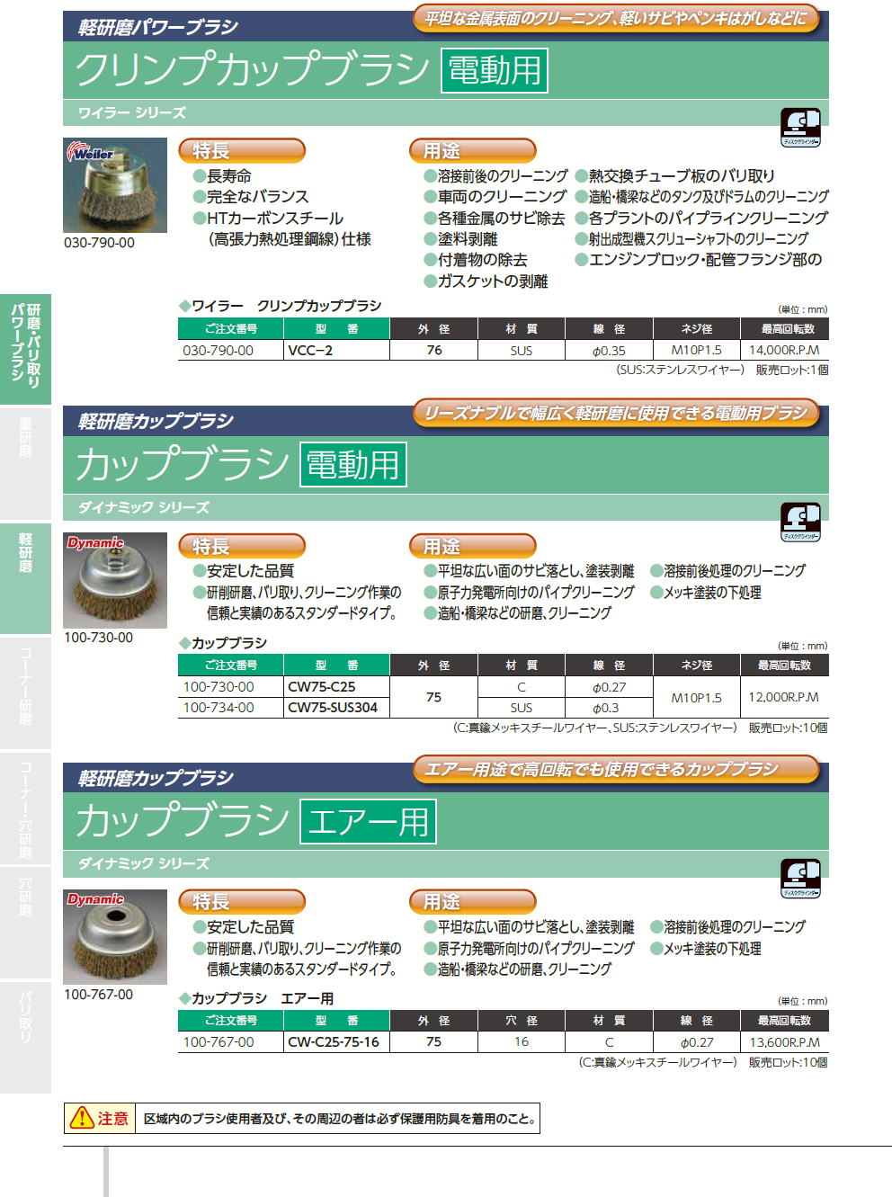 バーテック　BURRTEC　重研磨パワーブラシ　研磨・バリ取り・パワーブラシ　/　クリンプカップブラシ　/　カップブラシ　電動用　/　カップブラシ　エアー用