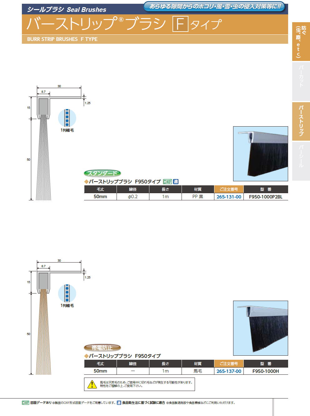 バーテック　産業用ブラシ　/　バーストリップ　ブラシ　Fタイプ　