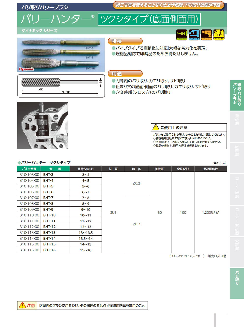 バーテック　BURRTEC　バリ取りパワーブラシ　/　バリーハンター　ケージタイプ（面取用）　/　バリーハンター（ツクシタイプ（底面側面用））　