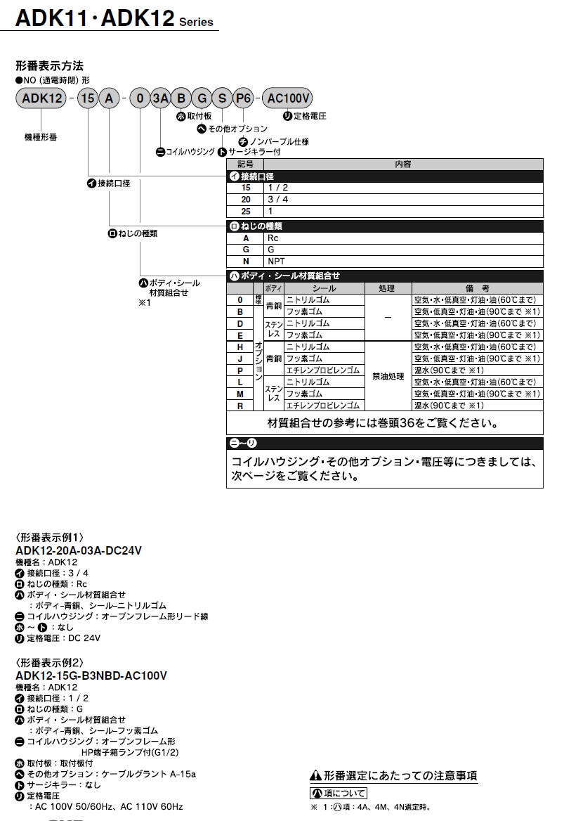 CKD  空気用電磁弁　ADK11シリーズ ADK12シリーズ