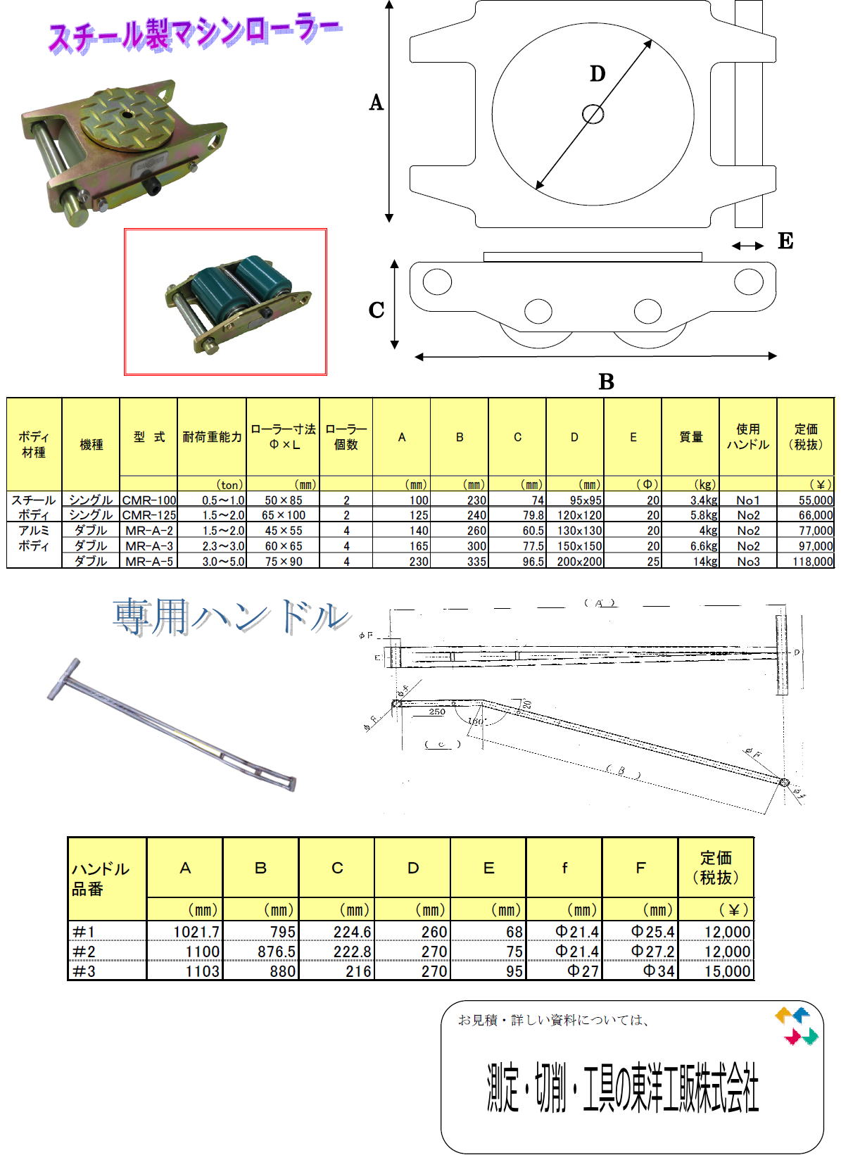 cpcマシンローラー　様々な重量物（大型工作機械・鍛圧機械・重量材量・空調機器・鉄鋼構造物などの）の搬送・搬入・移動・据え付け　作業に　■アルミプレート削り出し加工仕上にいよる一体一体構造、剛性・耐久性強化！　■アルミボディ採用による軽量化！（低荷重品スチール品もあります）　■硬質ダブルベアリング入りウレタンローラー採用、耐久性・床面保護