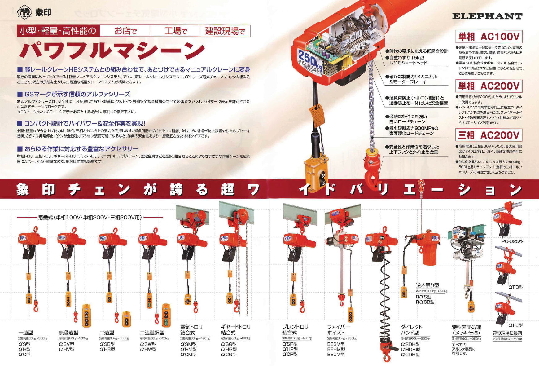 格安人気 象印チェンブロック α型 単相小型電気チェーンブロック 無段速型 200～220V用 αHV-006 品番