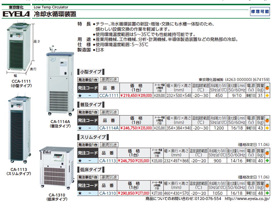 東京理化Low Temp Circulator 冷却水循環装置