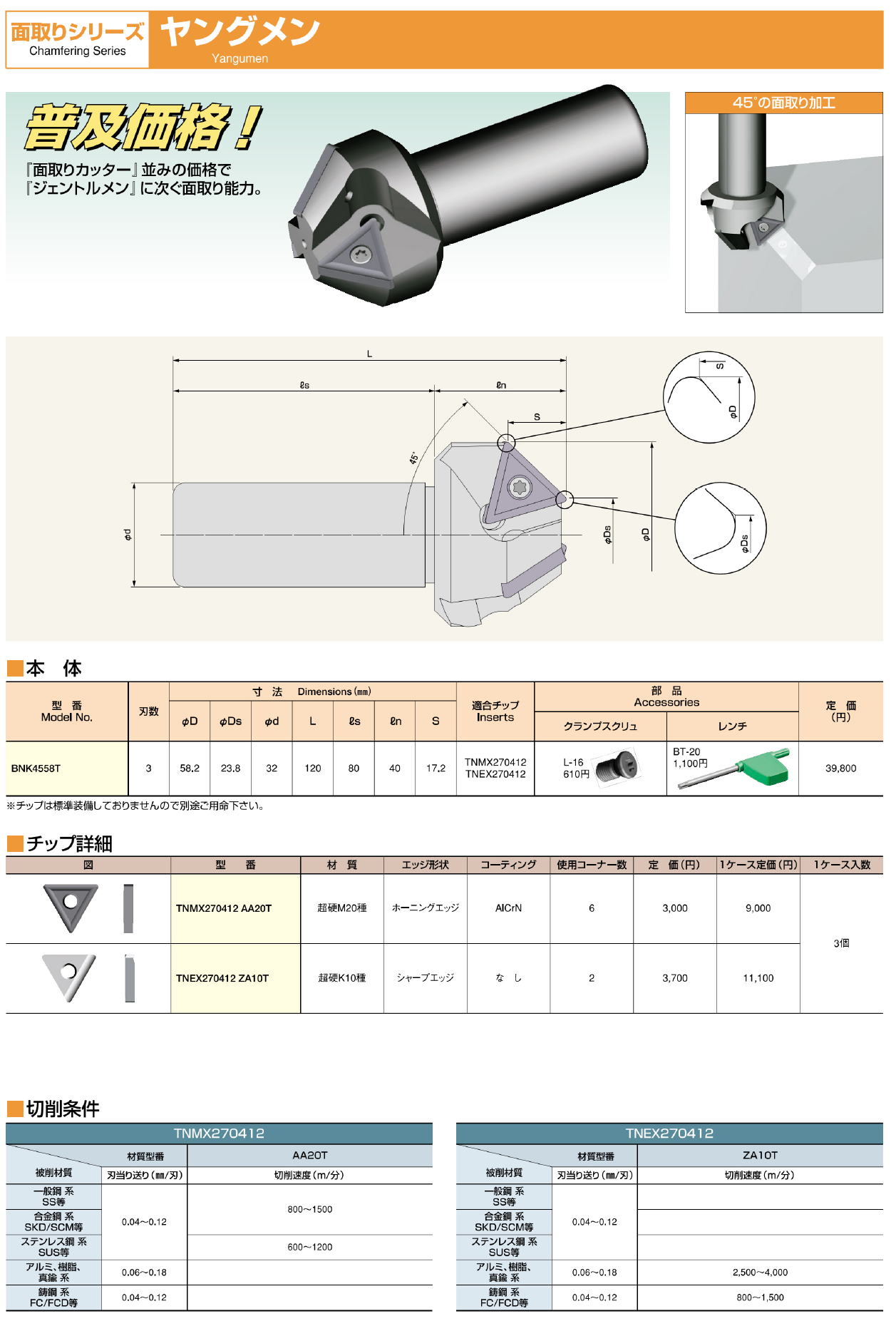 富士元工業株式会社　面取りシリーズ ヤングメン　BNK4558T