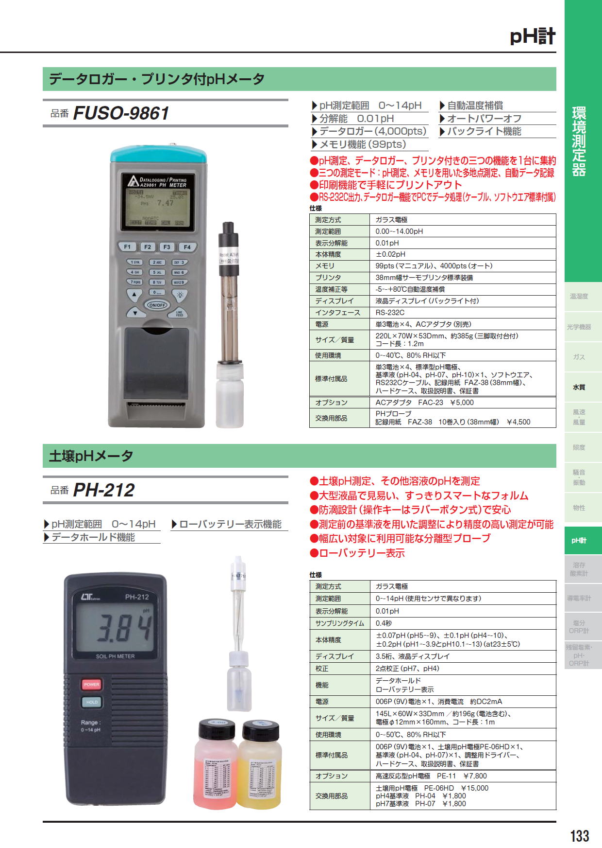 データロガー・プリンタ付pHメータ FUSO-9861/ 土壌pHメータ PH-212