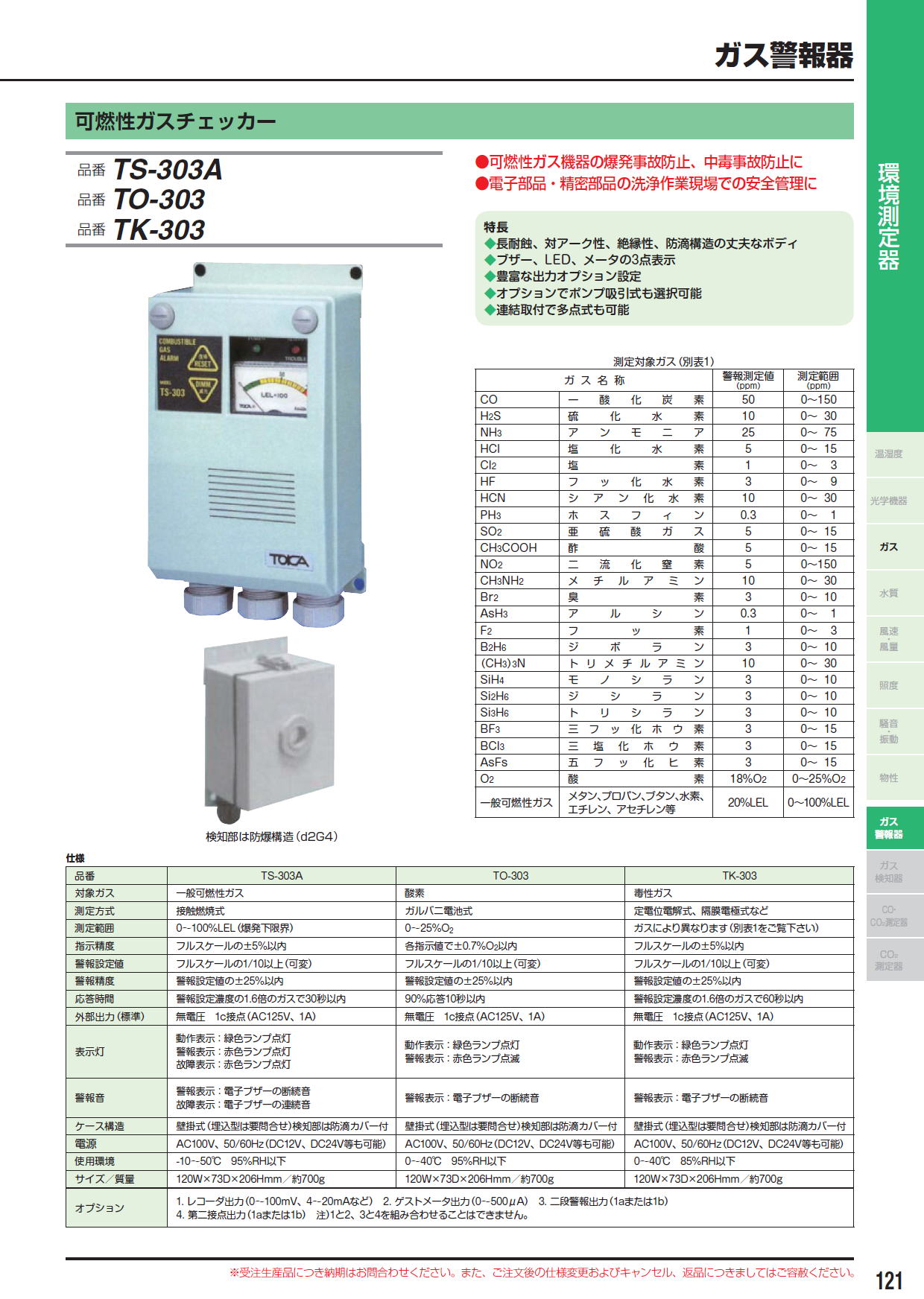 可燃性ガスチェッカー TS-303A / 可燃性ガスチェッカー TO-303 / 可燃性ガスチェッカーTK-303 