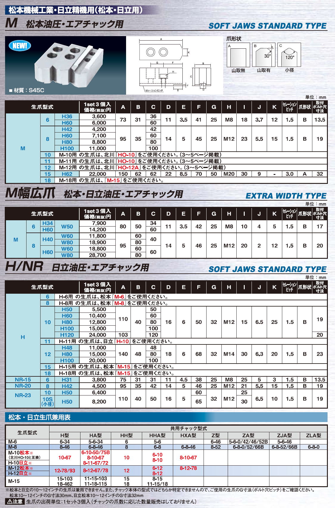 ギガ・セレクション　生爪　/　松本機械工業・日立精機用（松本・日立用）　H/NR　日立油圧・エアチャック用