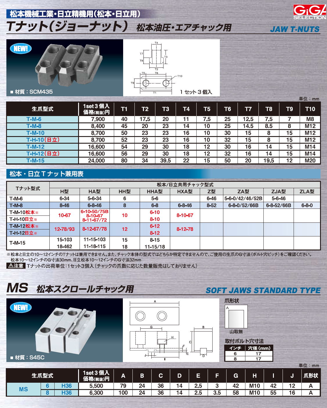 ギガ・セレクション 生爪 / 松本機械工業・日立精機用（松本・日立用