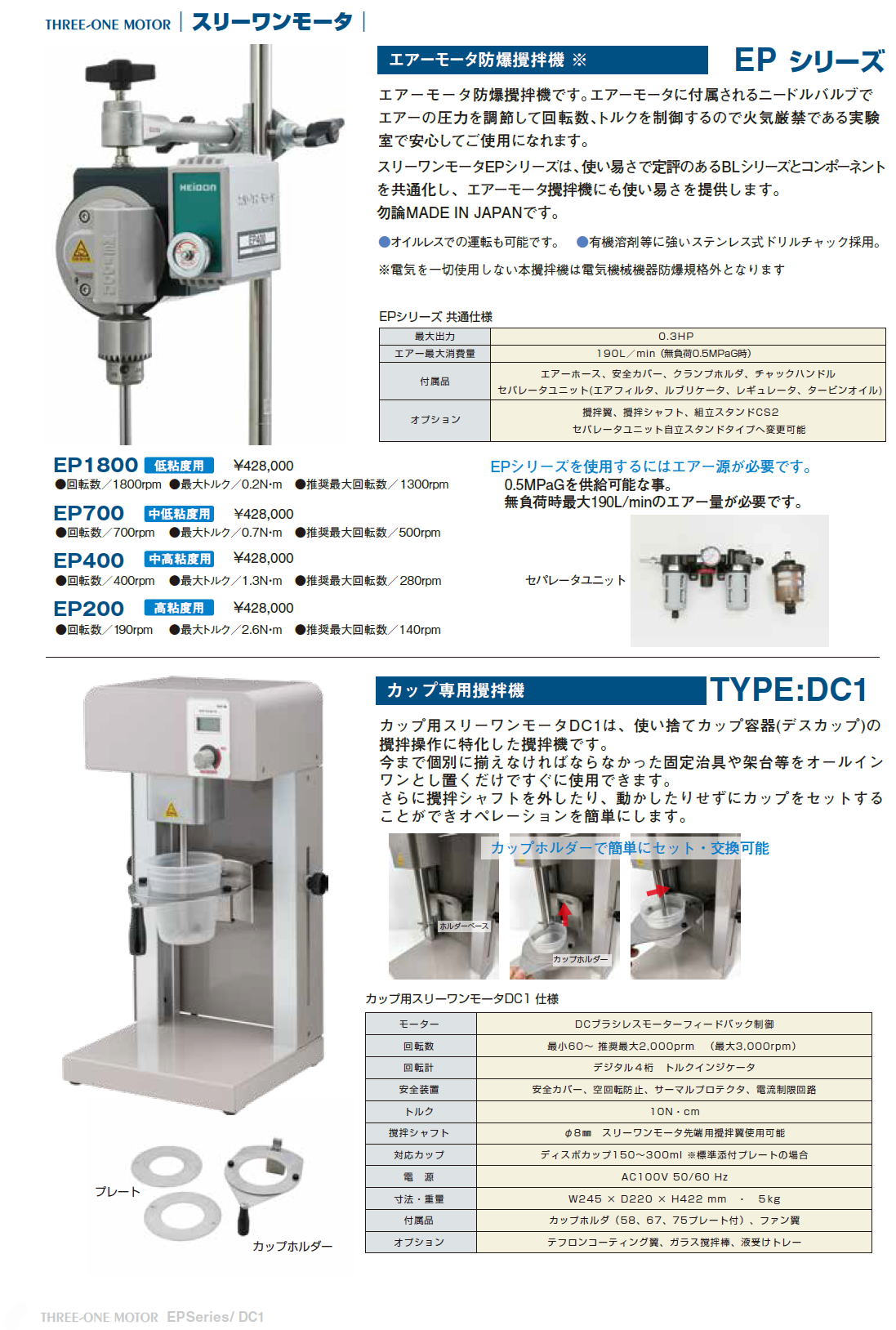 HEiDON　新東科学株式会社　エアモータ防爆攪拌機　EPシリーズ