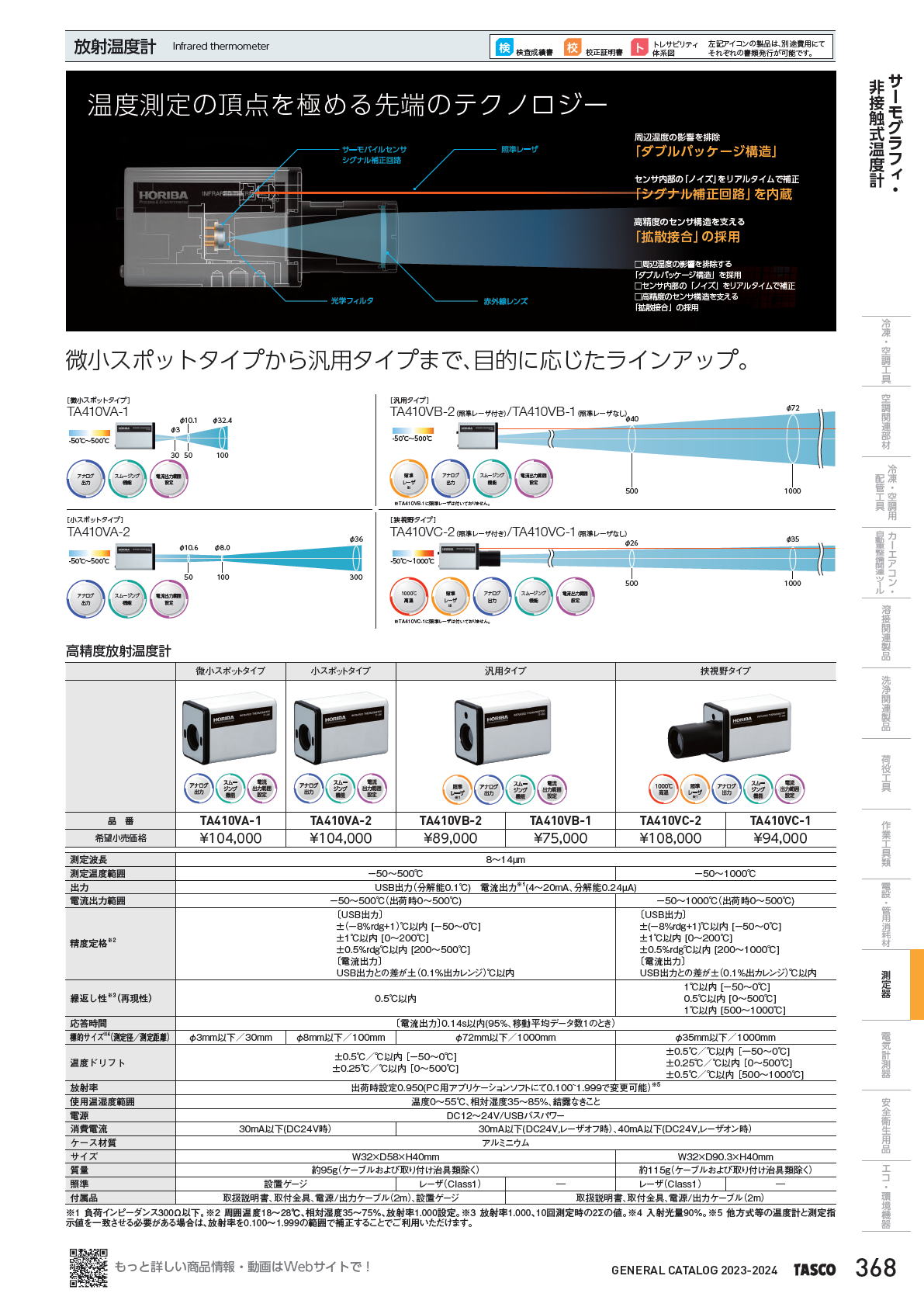 イチネンTASCO　放射温度計　Infrared thermometer　TA410VA-1 TA410VA-2 TA410VB-2 TA410VB-1 TA410VC-2　TA410VC-1