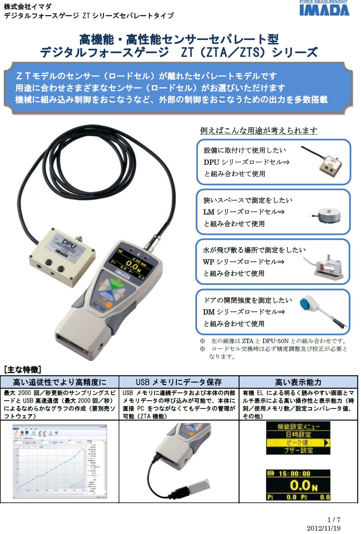 高機能・高性能センサーセパレート型 デジタルフォースゲージ ZT（ZTA／ZTS）シリーズ