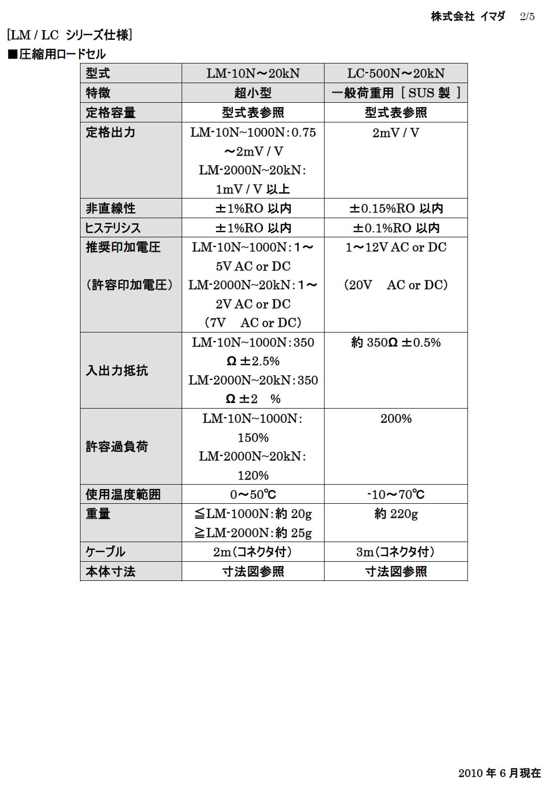 圧縮用ロードセル　FA Plus（デスクトップフォースアンプ）用ロードセル LM / LC シリーズ 2