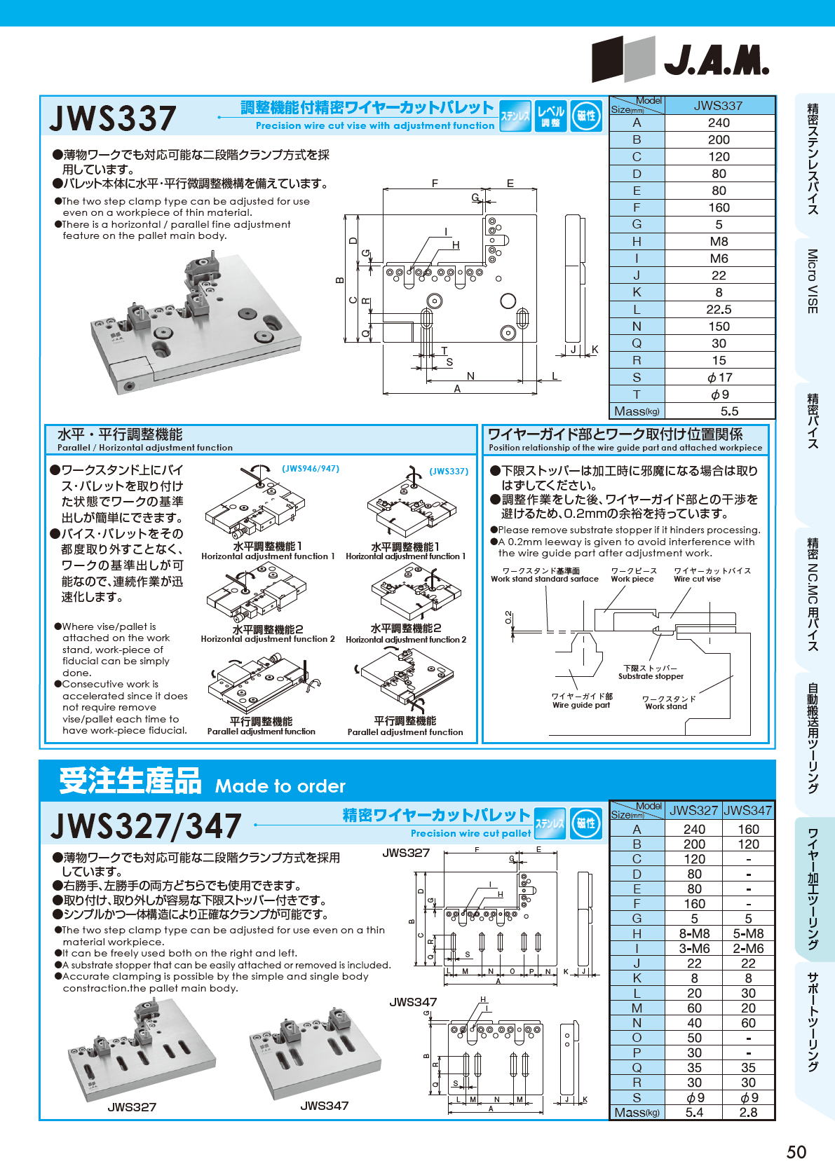 J.A.M,日本オートマチックマシン ワイヤー加工ツーリング　Precision wire cut vise with adjustment function