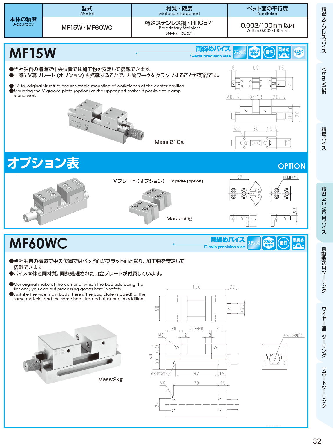 J.A.M,日本オートマチックマシン　精密NC.MC用バイス　Vise for Precision NC/MC