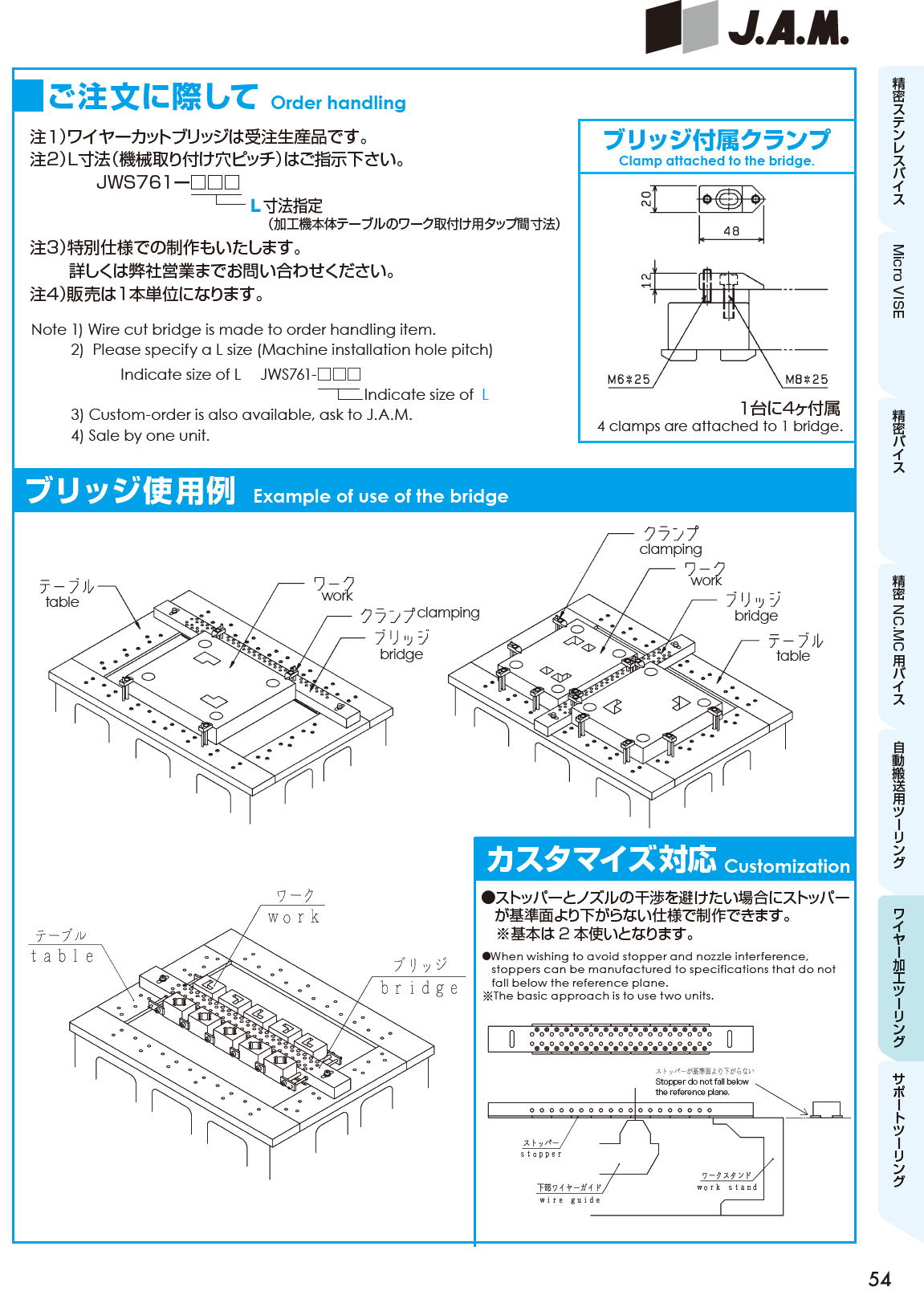 J.A.M,日本オートマチックマシン ワイヤー加工ツーリング　Precision wire cut vise with adjustment function