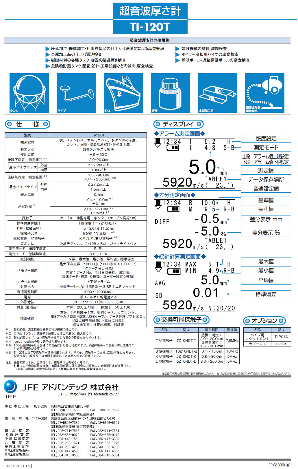 超音波厚さ計　TI-120T　JFEアドバンテック株式会社　JFE ADVANTEC