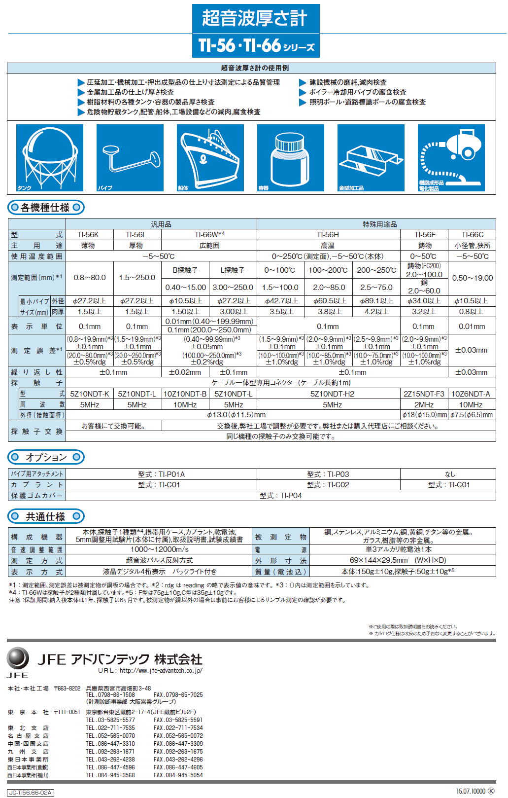 超音波厚さ計　TI-56・TI-66シリーズ　JFEアドバンテック株式会社　JFE ADVANTEC