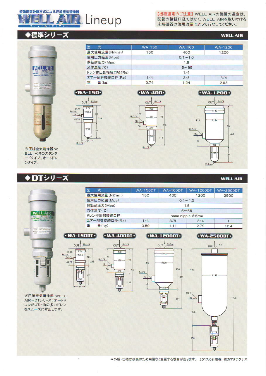 カマタテクノス 　WELL AIR　ウエルエアー　特殊衝突分離方式による圧縮空気清浄機<