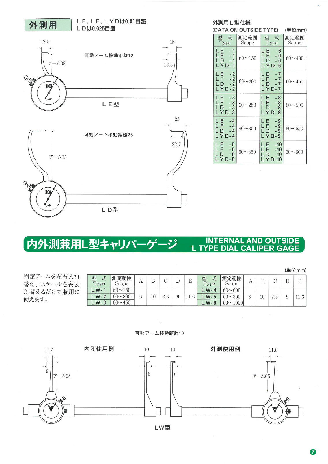 カセダ　外溝（肉厚）キャリパーゲージ　外側用　内外測兼用L型キャリパーゲージ　INTERNAL AND OUTSIDE L TYPE DIAL CALIPER GAGE