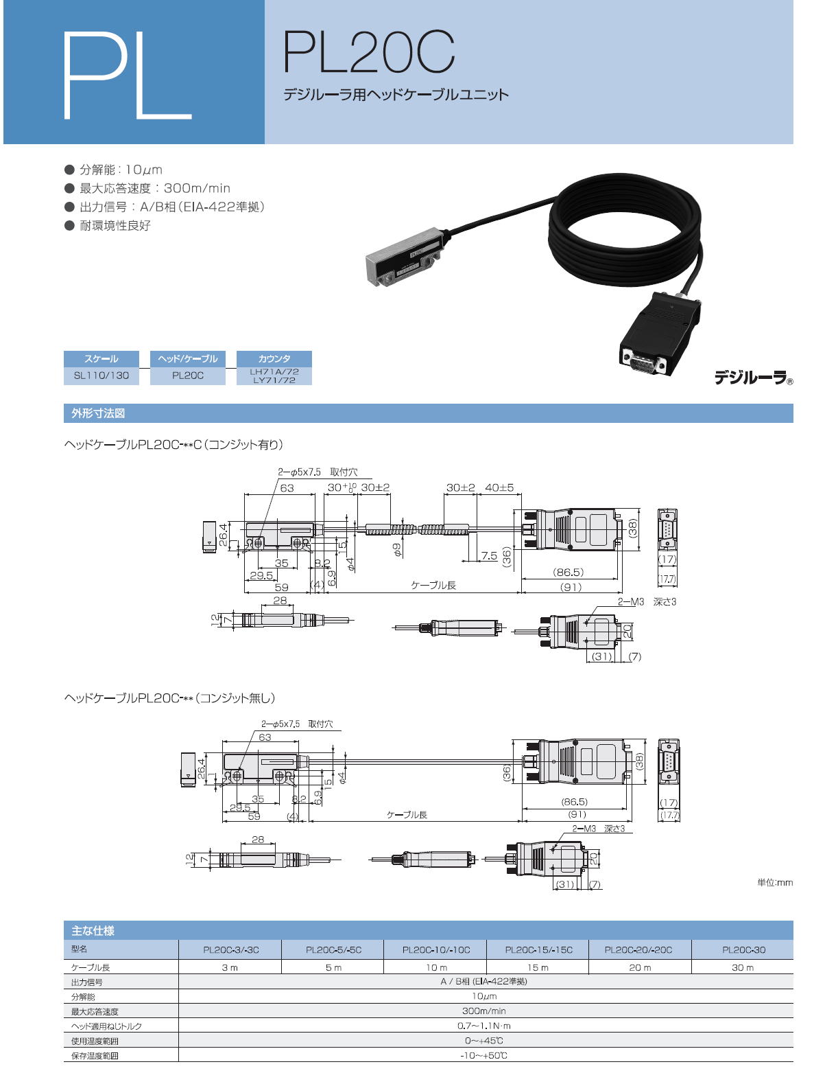 PL　PL20C　デジルーラ用ヘッドケーブルユニット