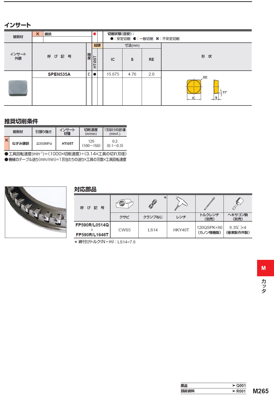 三菱マテリアル　カッタ　クイックチェンジ 鋳鉄高送り切削用 FP590