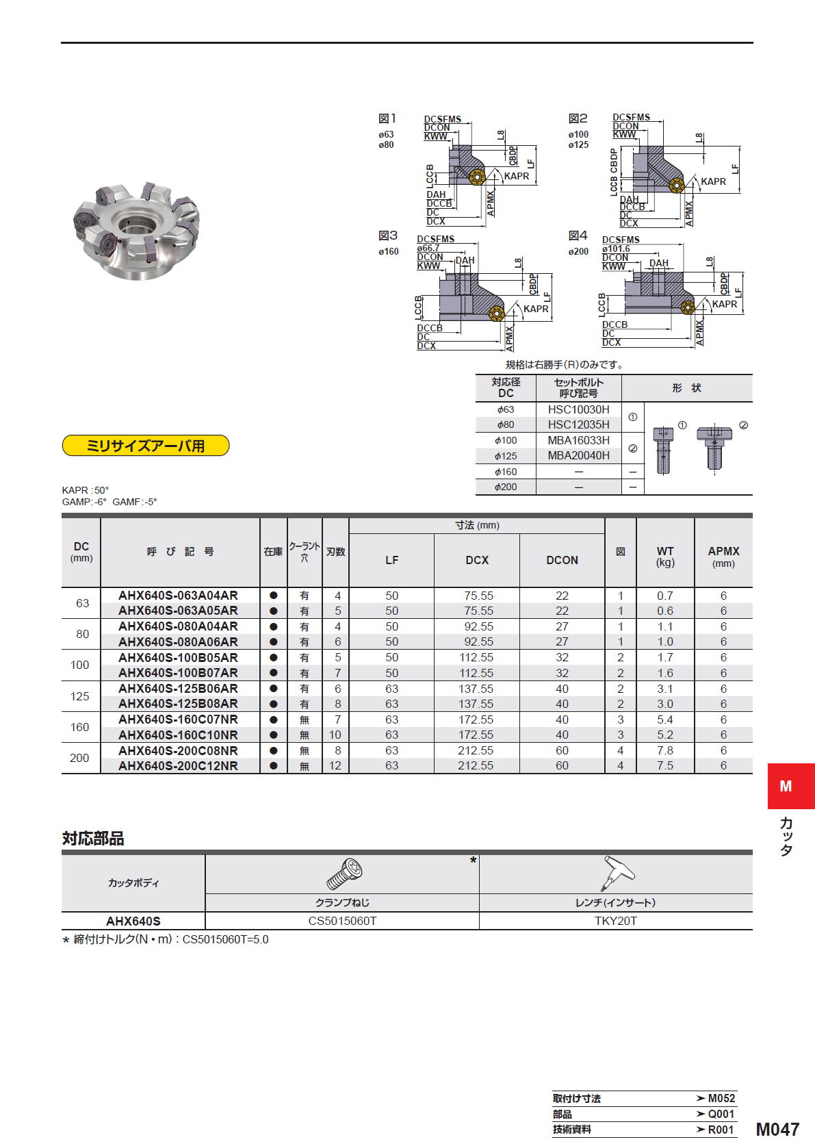 三菱マテリアル　カッタ　正面削り用　汎用一般切削用　AHX640S