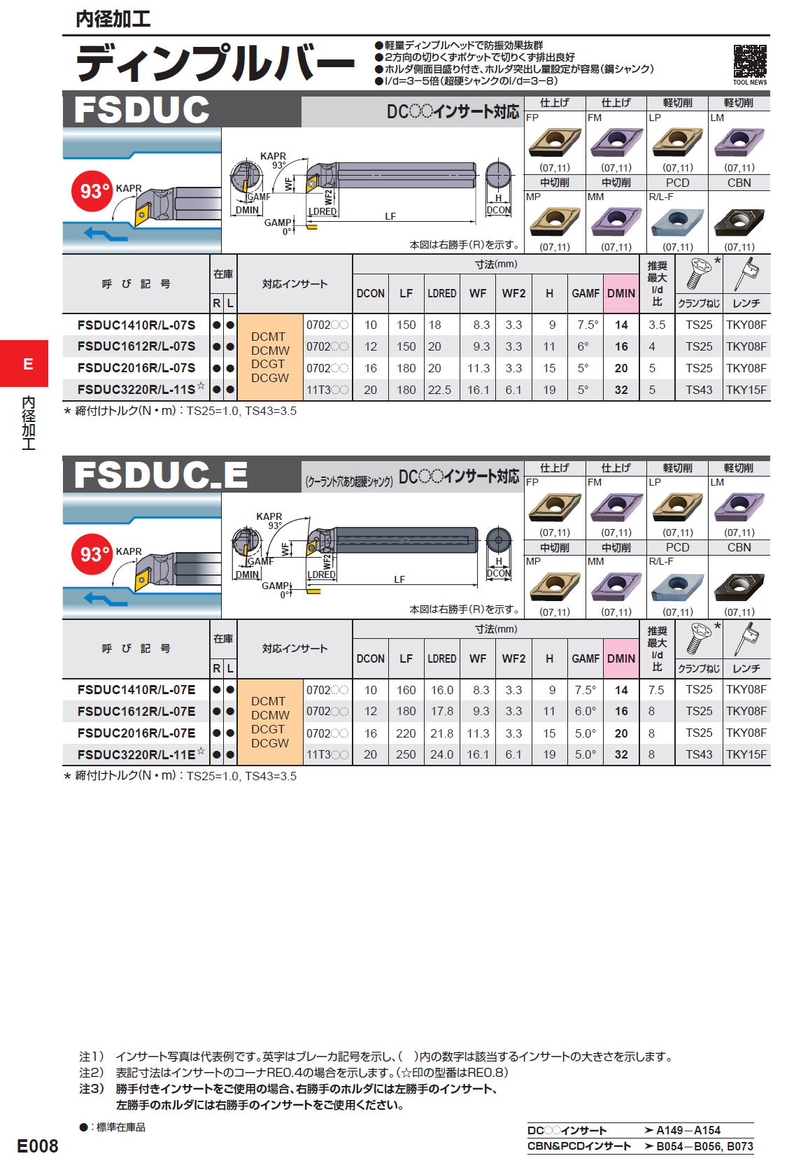 三菱マテリアル　切削工具　内径加工　ディンプルバー　FSDUC / EFSDUC-E / FSDQC / FSDQC-E