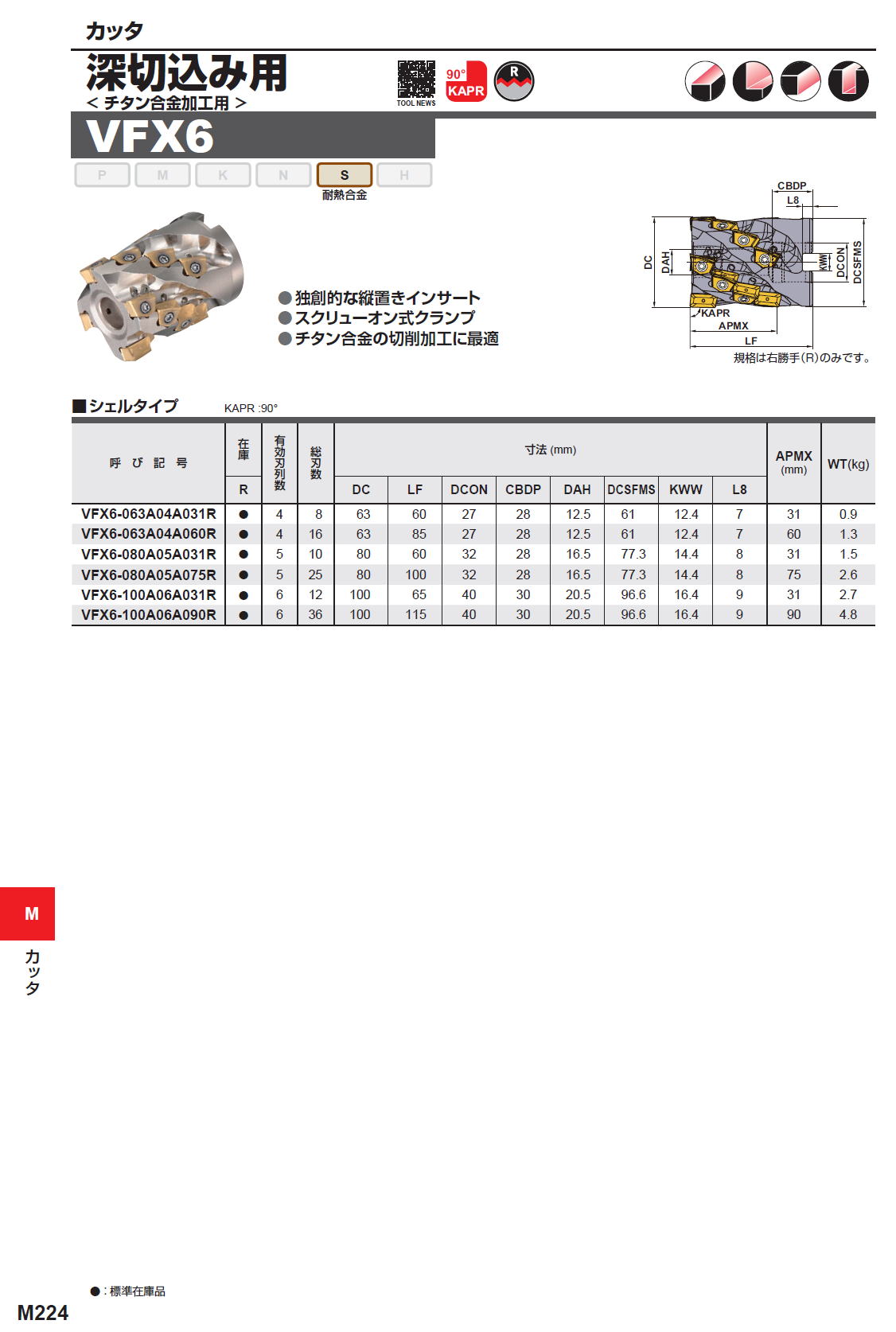 三菱マテリアル　カッタ　深切込み用　VFX6　チタン合金加工用