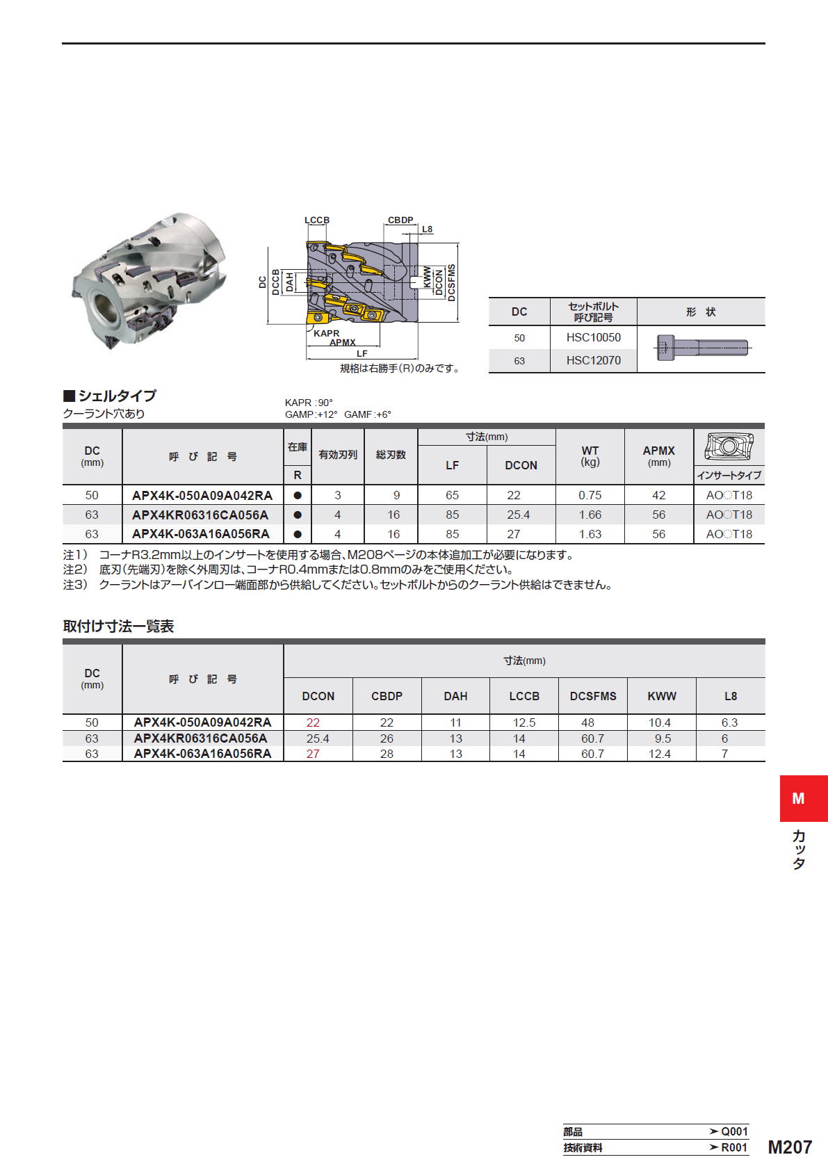 三菱マテリアル　カッタ　深切込み用　APX4000　長刃形