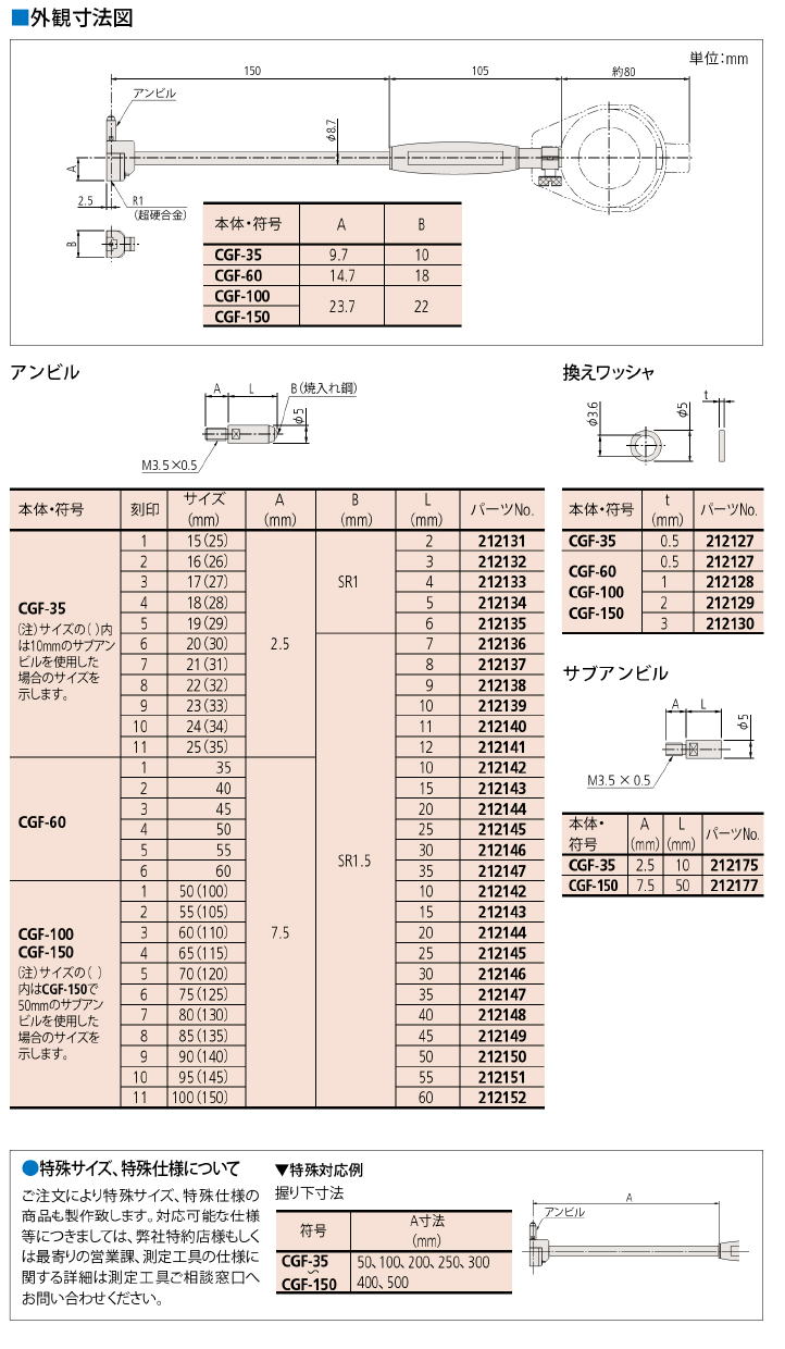 ミツトヨ 511シリーズ 浅孔シリンダゲージ CGF