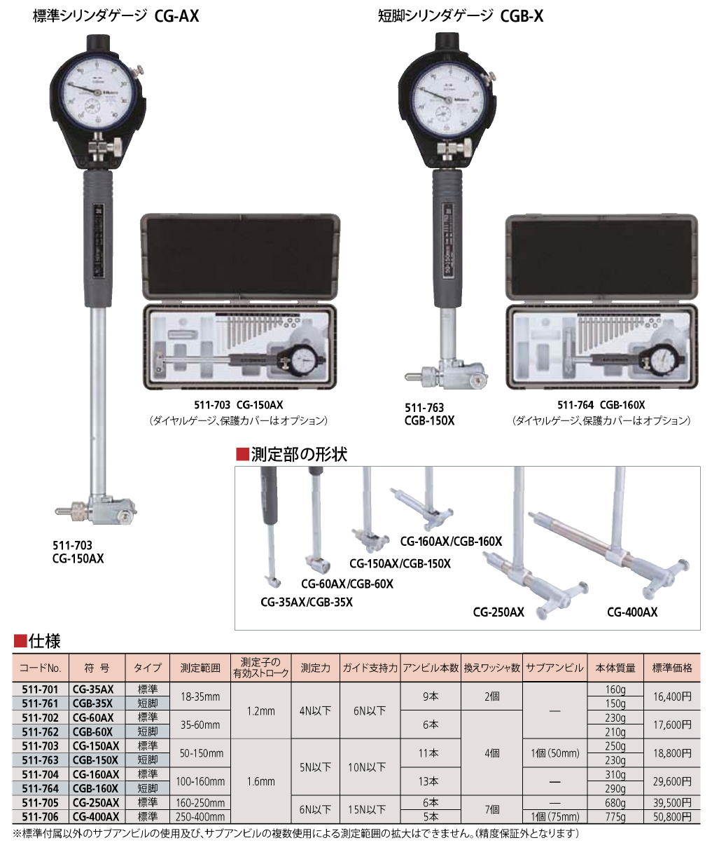 ミツトヨ 標準シリンダゲージCG･AX / 短脚シリンダゲージCGB･X