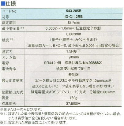 □ミツトヨ　543シリーズ　演算形デジマチックインジケーター　ID-C112RB　543-285B