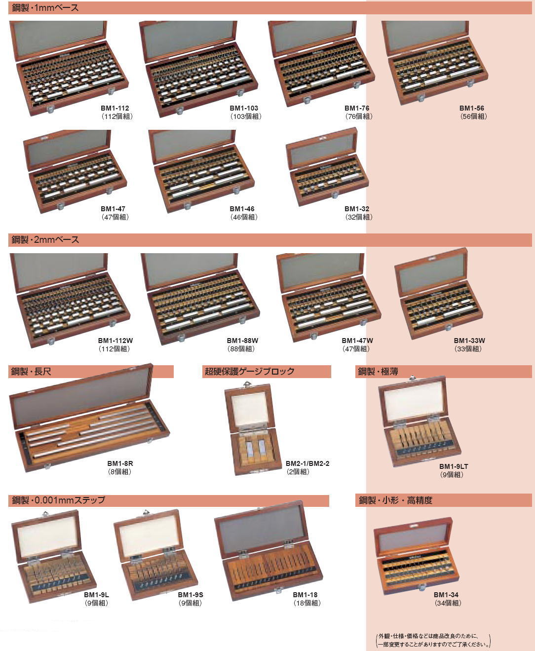 516シリーズ レクタンギュラゲージブロック標準セット【鋼製】 1mm