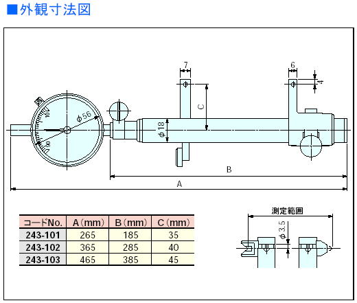 ミツトヨ　替駒式ダイヤル内径比較測定器 ITDC-100 243-101