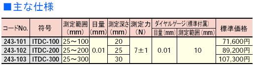 ミツトヨ　替駒式ダイヤル内径比較測定器 ITDC-100 243-101