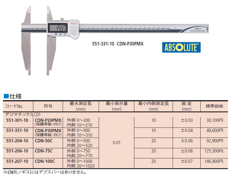 551シリーズ CN形ノギス　CDN-PPMX/C 551-301-10 CDN-P20PMX551-331-10 CDN-P30PMX551-204-10 CDN-50C551-206-10 CDN-75C551-207-10 CDN-100C