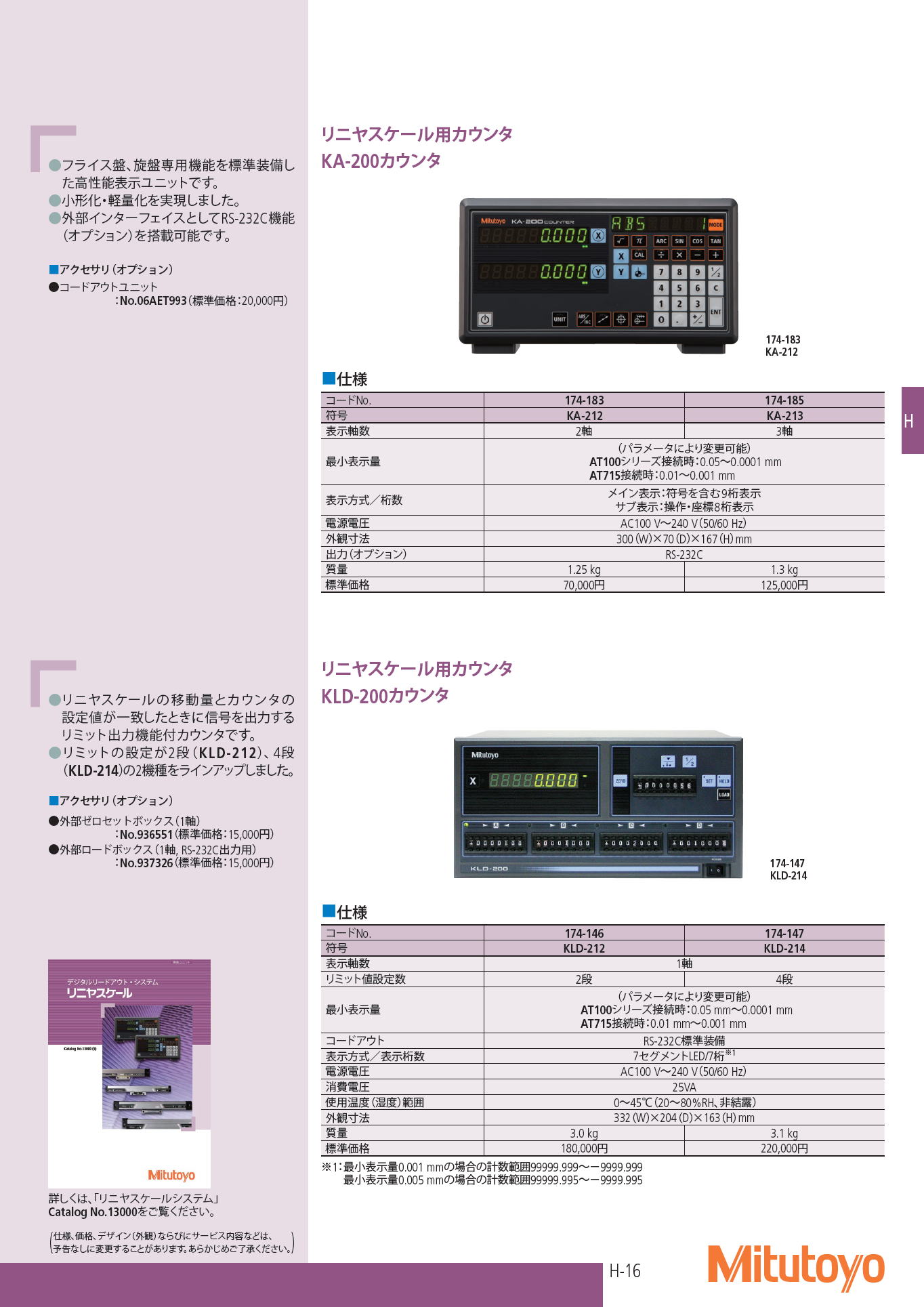 ミツトヨ　リニヤスケール用カウンタ KA-200カウンタ KLD-200 　Liner scale counter KA-200 KLD-200 counter