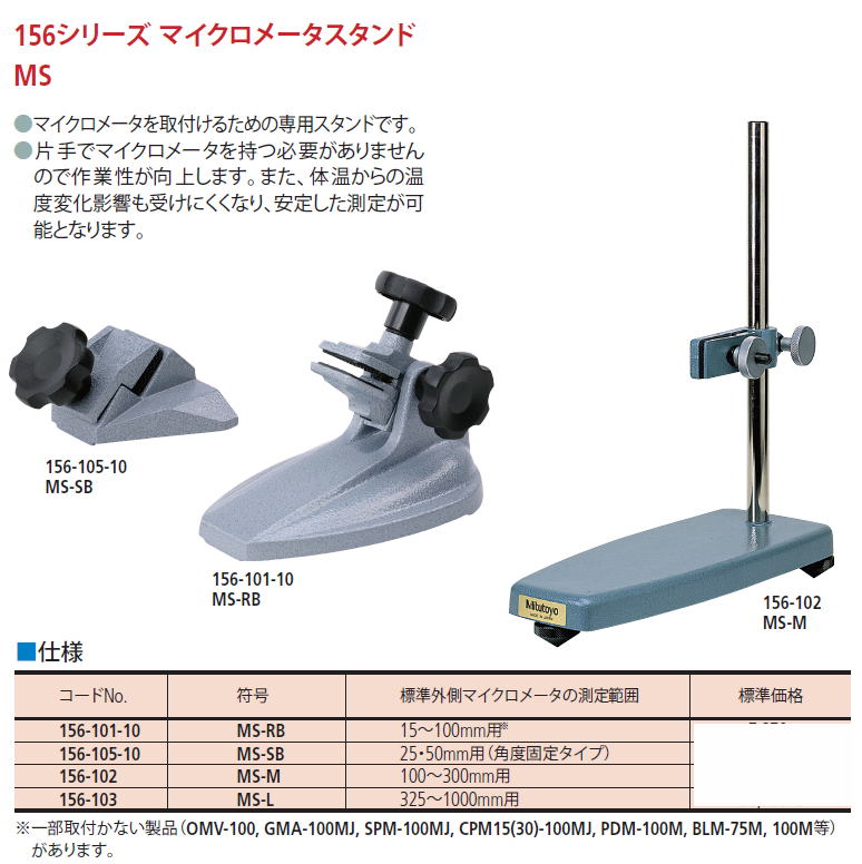 ミツトヨ　156シリーズ　マイクロメータースタンド　MS