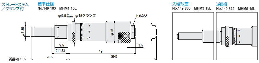 ミツトヨ 149シリーズ マイクロメーターヘッド（標準型） MHM 