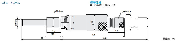 ミツトヨ 150シリーズマイクロメータヘッド（標準型） MHN