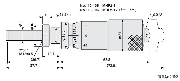 ミツトヨ 110シリーズ マイクロメーターヘッド（高機能形）MHF 極微 