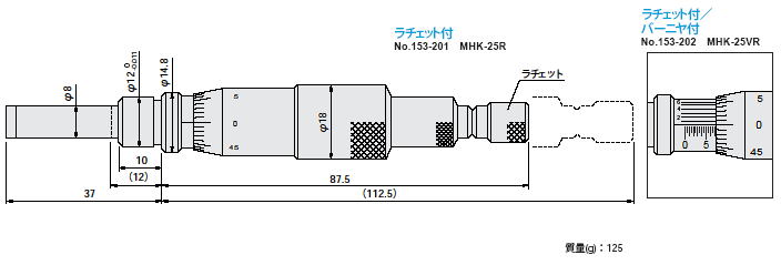 ミツトヨ 153シリーズ マイクロメータヘッド（高性能形）MHK 