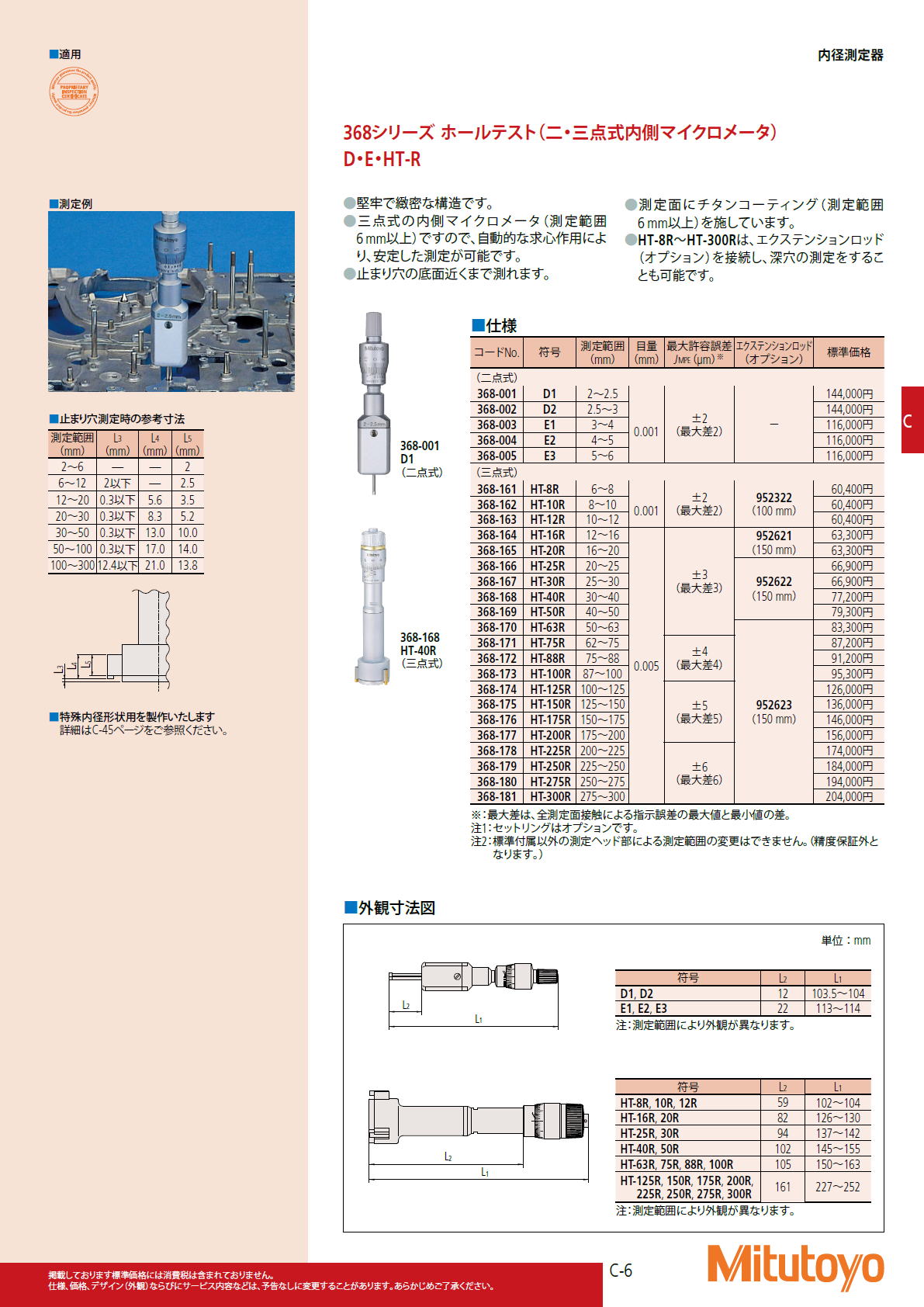 ミツトヨ Mitutoyo　368シリーズ ホールテスト（二・三点式内側マイクロメータ） D・E・HT-R