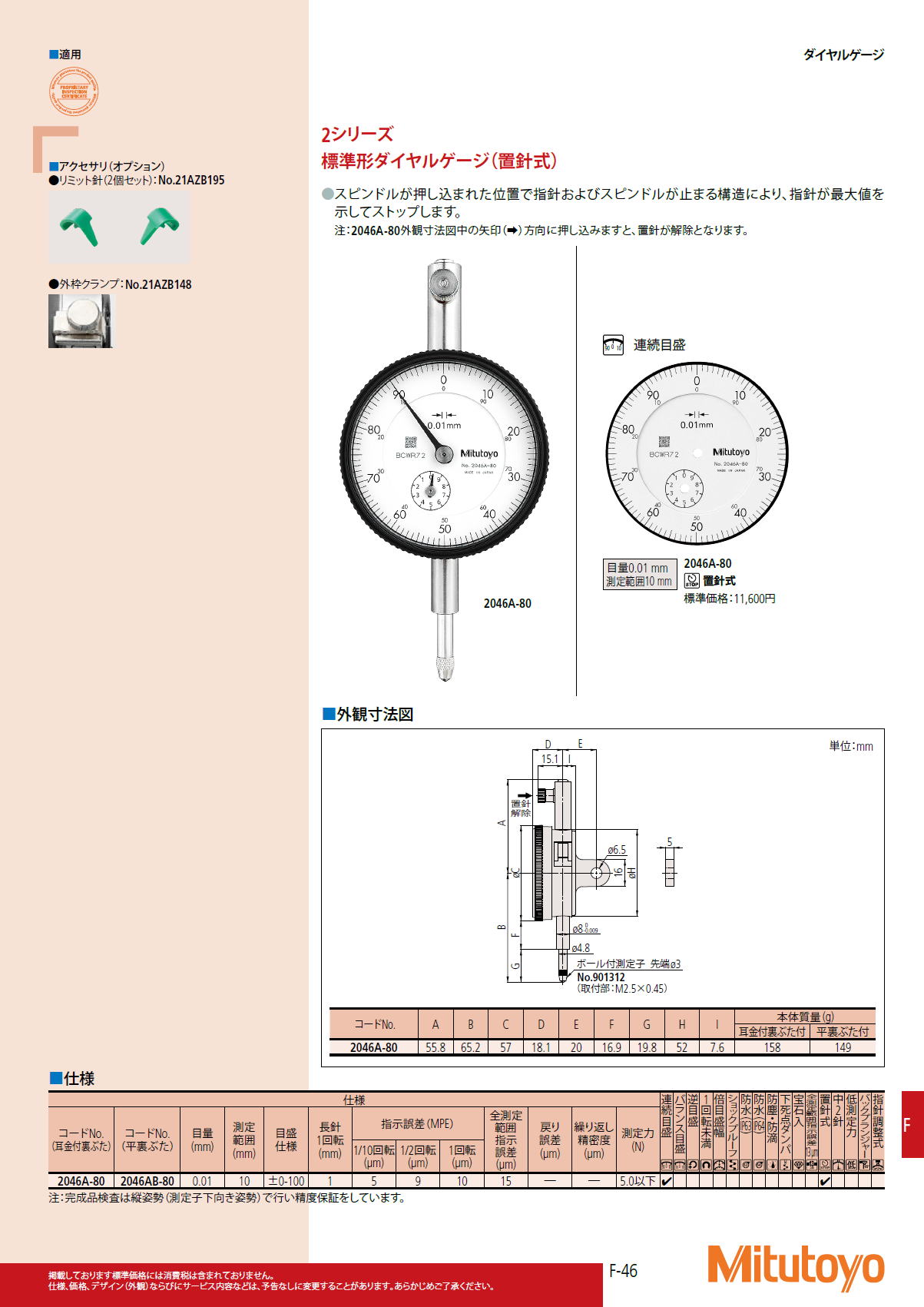 ミツトヨ　Mitutoyo　2シリーズ　標準形ダイヤルゲージ（置針式）