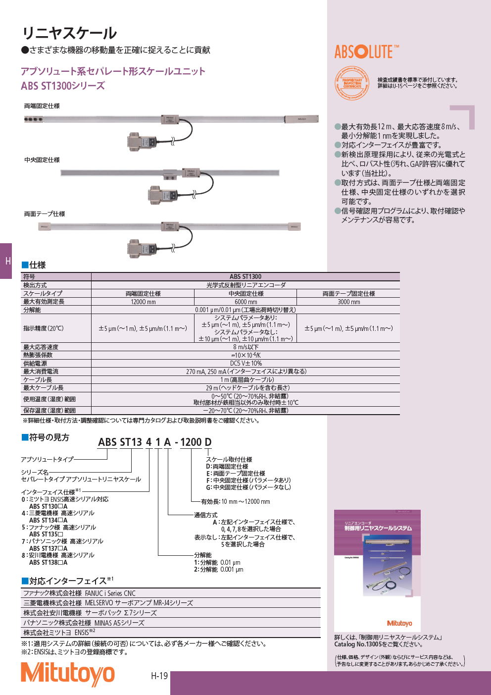 ミツトヨ　アブソリュート系セパレート形スケールユニット　ABS ST1300シリーズ